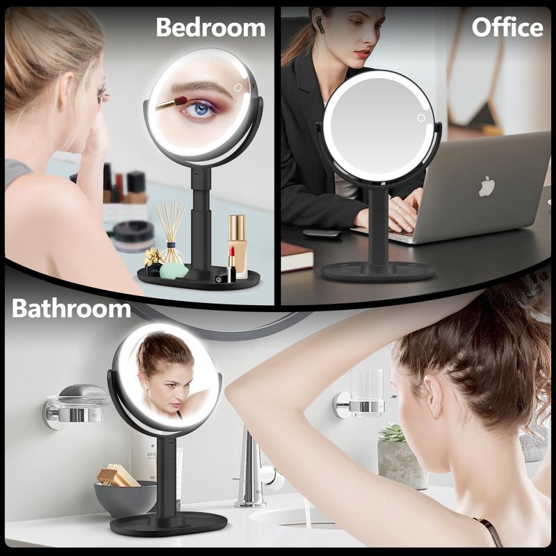 Makeup Mirror with Lights - 30X Magnifying Vanity Mirror | Adjustable Height, 3 Color Modes, 80 LEDs - Black