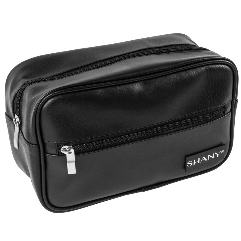SHANY Dopp Kit and Travel Toiletry Bag – Zippered Faux Leather Grooming Organizer with 2 Internal and 1 External Pockets – Black PU, 11.000" X 8.000" X 3.000", (SH-NT1005-BK)