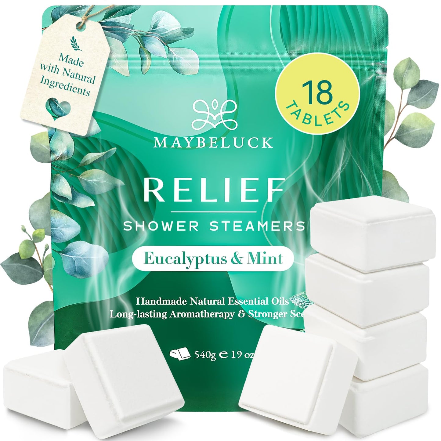 Maybeluck Shower Steamers Aromatherapy 18 Pack – Eucalyptus for Shower, Aromatherapy Graduation & Teacher Appreciation Gifts, Stress Relief & Relaxation Self Care Birthday Gifts– Eucalyptus & Mint