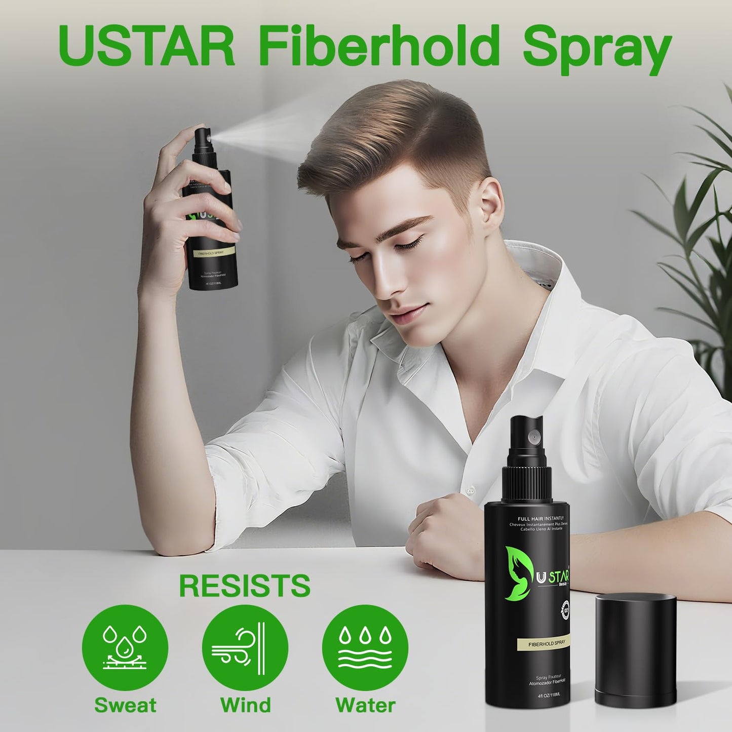 Hair Building Fibers 77.5g, USTAR 5 in 1 Hair Fibers for Thinning Hair with Holding Spray for Instantly Thicker, Fuller Look, Styling Hair Powder for Men & Women (Dark Brown)