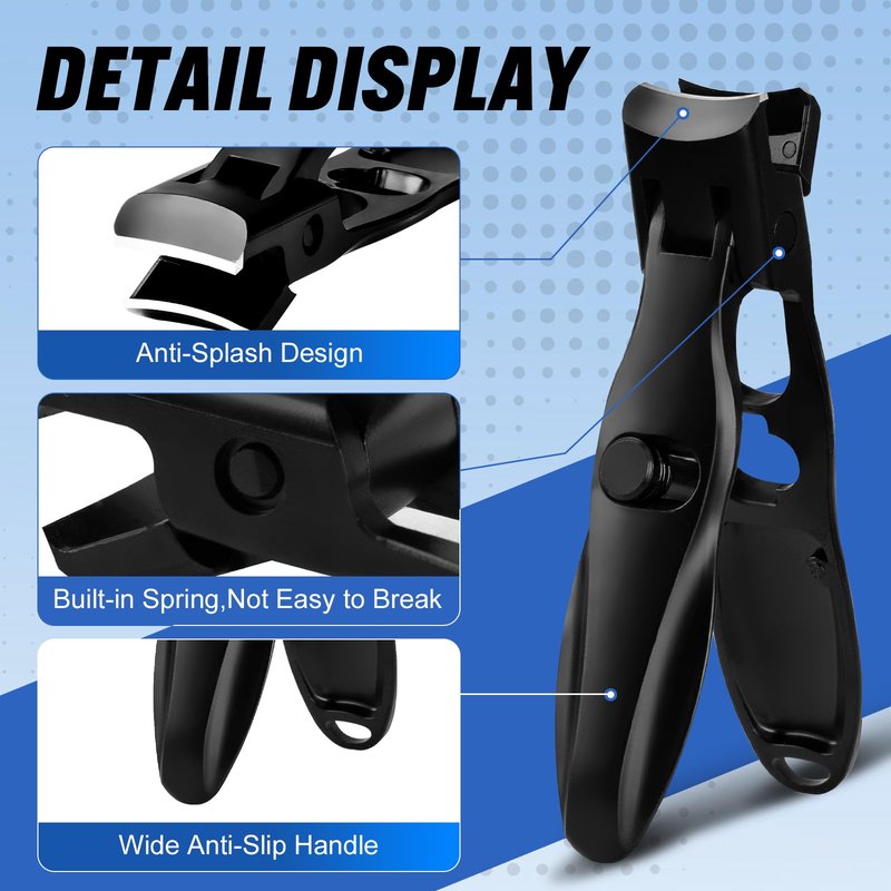 Swocky German Nail Clippers, Premium Stainless Steel Wide Jaw Anti Splash Design,Ultra Sharp Heavy Duty Clippers with Ergonomic Lever,Perfect for Men,Women, and Seniors(Black)