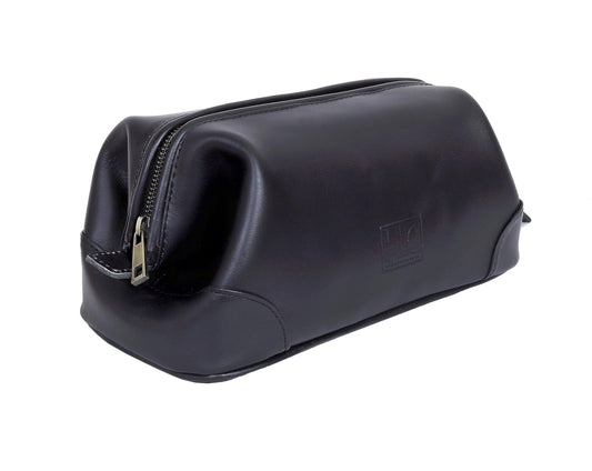 HLC Leather Toiletry Bag for Men Best Gift Premium Genuine Dopp Kit Shaving Kit Organizer Travel Kit Pouch Bag 10 inch Size (Black)