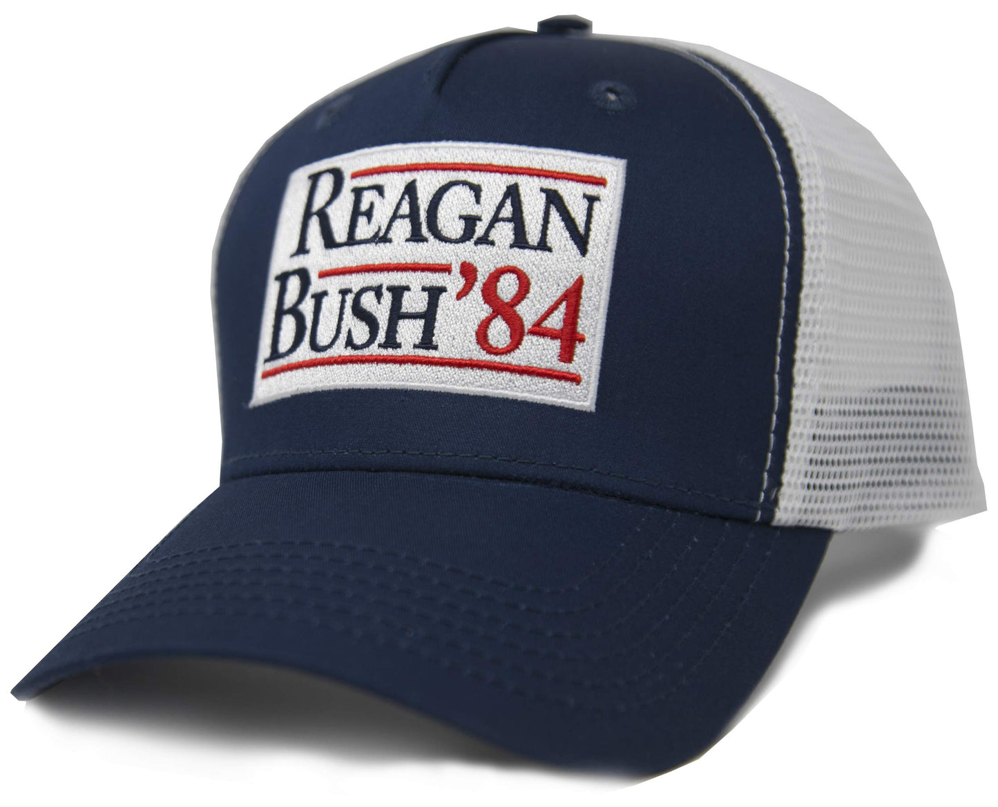 Urban Ridge Reagan Bush ’84 Adult Trucker Hat Snapback, Navy Blue with Embroidered Patch
