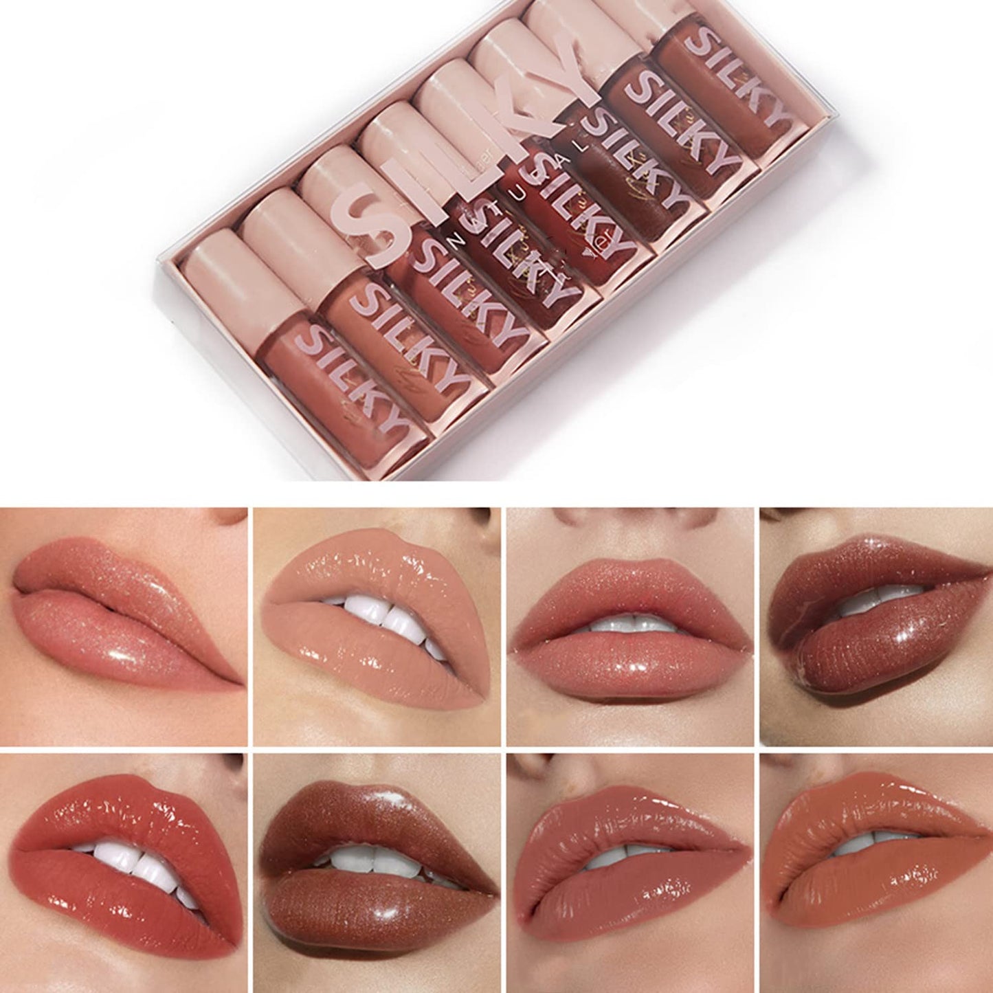 MAEPEOR Shiny Glossy Lipgloss Set 8PCS Non-Sticky Moisturizing Lip Gloss Long-lasting High Shine & Shimmer Liquid Lipstick for Girls and Women (Shiny Glossy, Set 01)