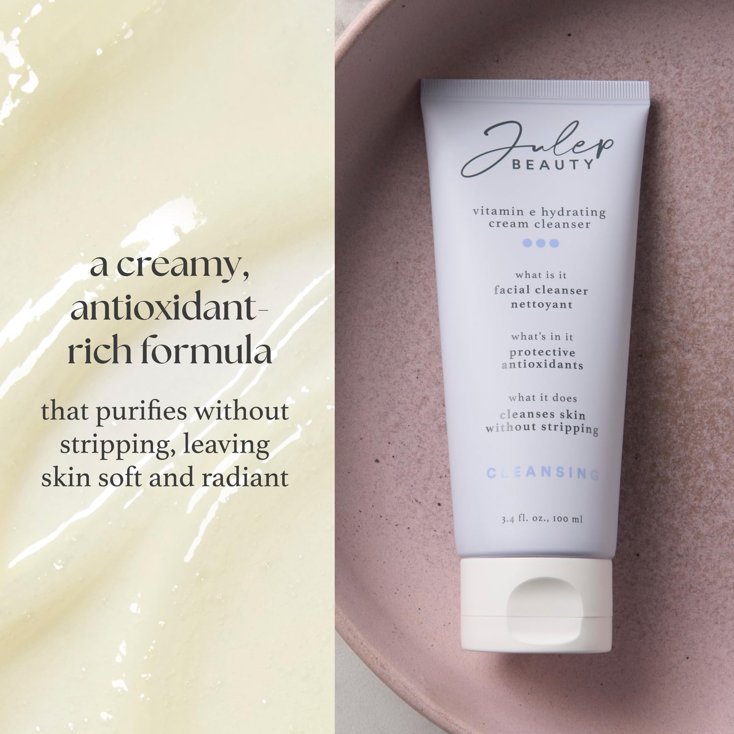 Julep Vitamin E Hydrating Cream Cleanser, Daily Face Wash with Ceramide NP & Essential Oils, Antioxidant Formula for Hydrated Balanced Skin