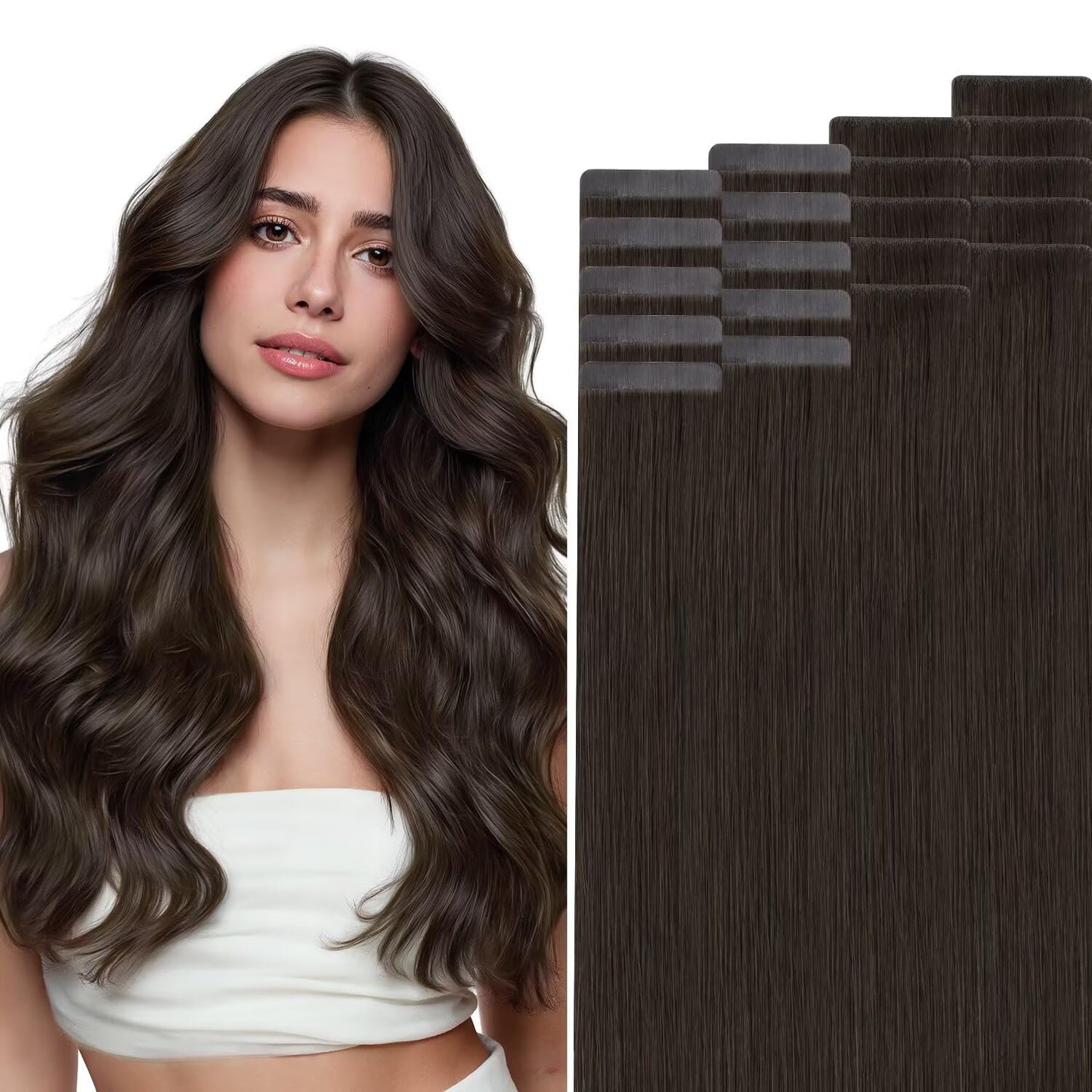 HOTBANANA Invisi Edge Tape in Hair Extensions Human Hair, 12inch 30g 10pcs Invisible & 10pcs Classic Dark Brown Seamless Tape in Hair Extensions Straight Injected