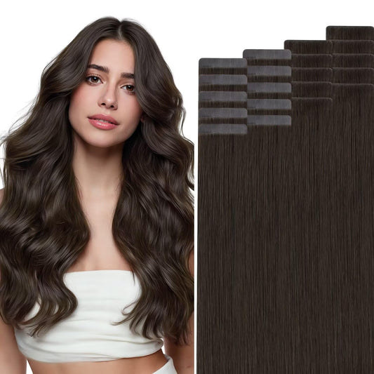 HOTBANANA Invisi Edge Tape in Hair Extensions Human Hair, 12inch 30g 10pcs Invisible & 10pcs Classic Dark Brown Seamless Tape in Hair Extensions Straight Injected