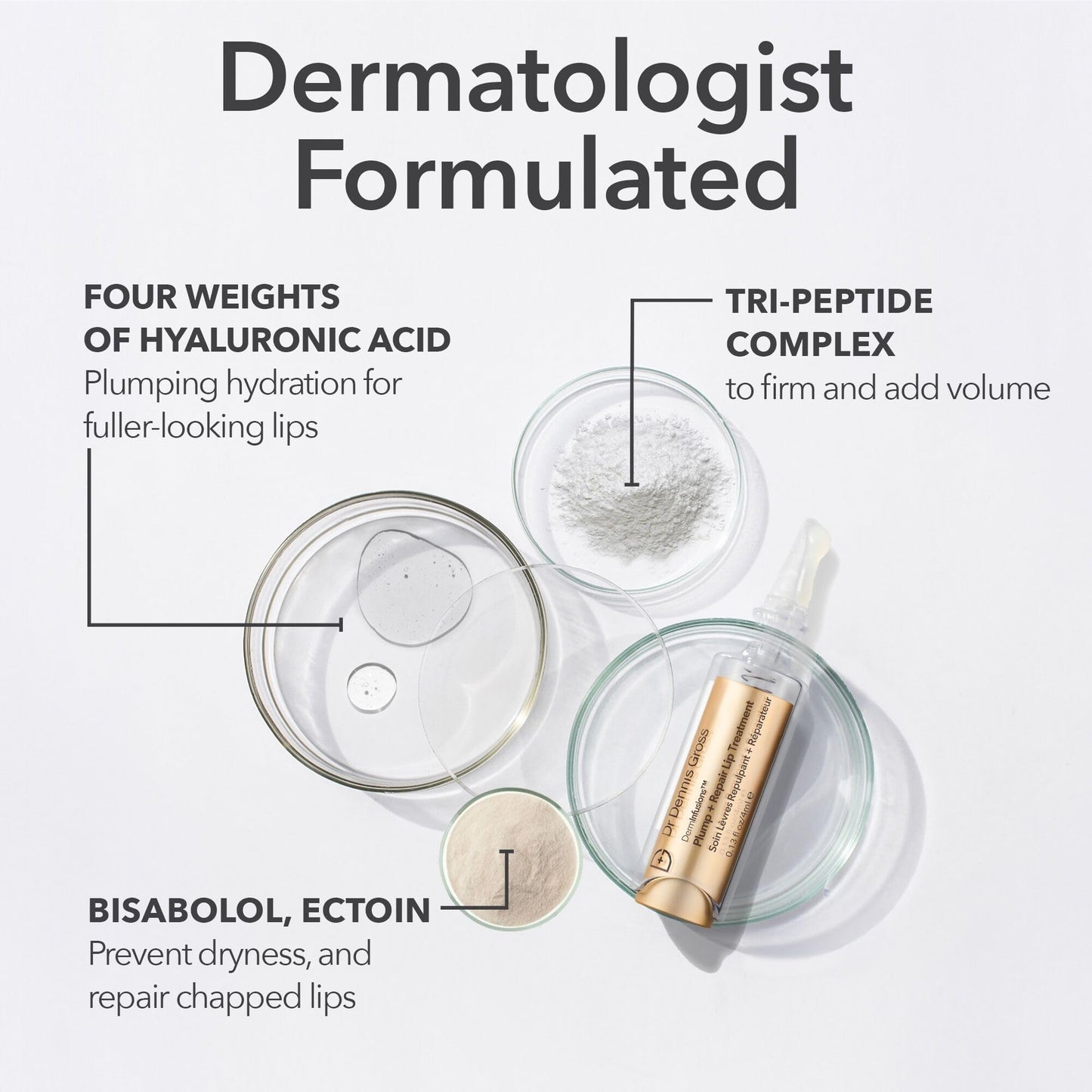 Dr Dennis Gross DermInfusions Plump + Repair Tinted Lip Treatment, Beige - Visibly Plumps & Defines Lips with Hyaluronic Acid & Peptides - Repairs Moisture Barrier - 4 mL