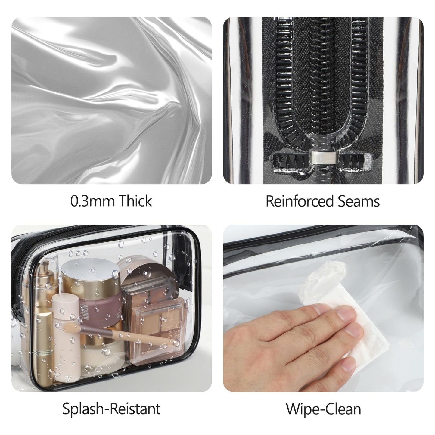 PACKISM Clear Makeup Bag for Travel - TSA Approved Toiletry Bag, 2 Black