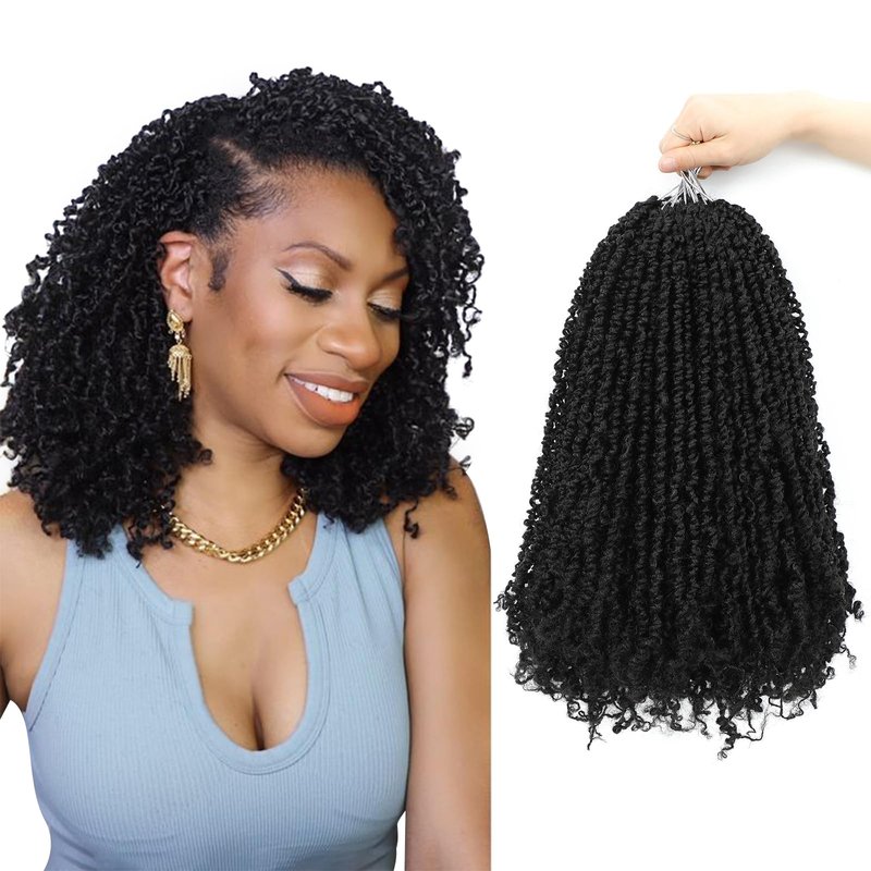 Peliri Yanky Spring Twist Crochet Hair - 16 Inch Pre-looped Spring Twist Crochet Hair with Kinky Twist 8 Packs(30 Stands/Pcs) Pre-twist Bohemian Passion Twist Crochet Hair(16 Inch,1B)
