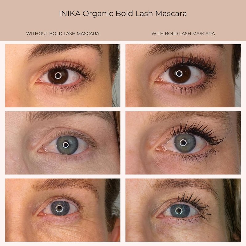 INIKA Organic Bold Lash Mascara, Vegan and Non-Toxic, Amplifies Lashes for Volume and Length, with Conditioning Natural Ingredients and Pure Mineral Pigments, Cruelty-Free, 0.43 fl oz / 13ml BLACK