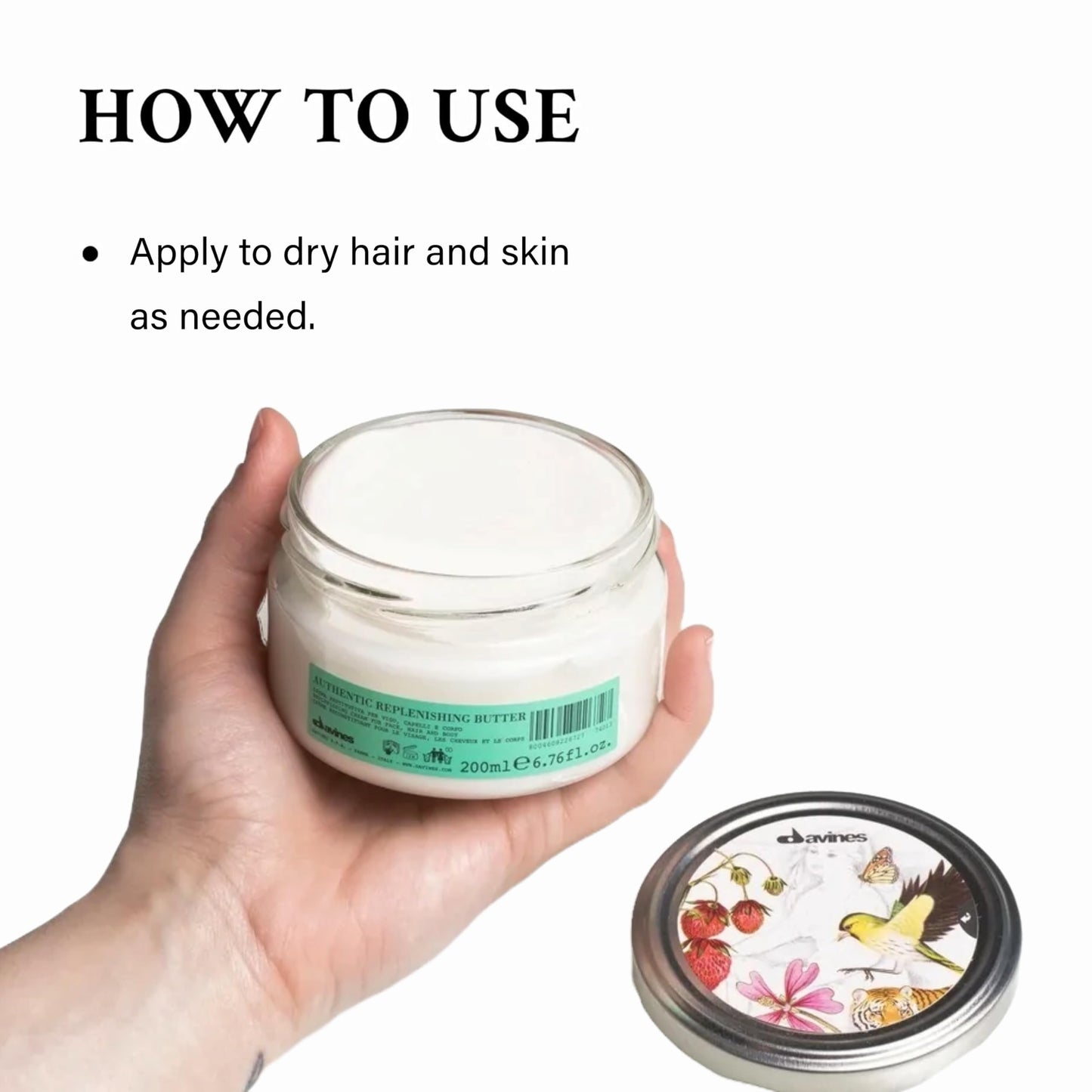 Davines Authentic Replenishing Butter, Deep Nourishing Mask for Face, Hair & Body - 98% Natural Shea Butter Formula - Restores Dry Skin & Damaged Hair, 6.76 Fl Oz