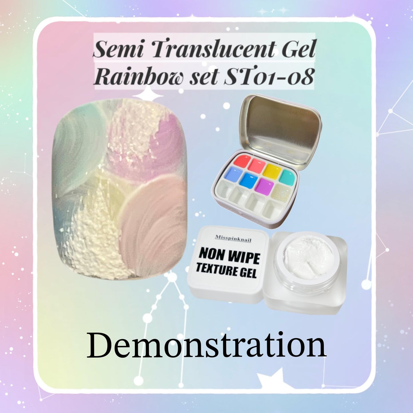 YJMyujimi Semi Translucent jelly Gel Rainbow Set 8 colours 5g each Black Tube gel polish DIY at home nail art drawing 7bright colour & 1 sparkling gel Small case with 12 divisions Fine packaging Gift