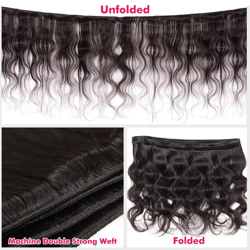Human Hair Bundles Body Wave 8 10 12 14 Inch 100% Unprocessed Brazilian Body Wave 4 Bundles Human Hair Extensions for Women Quick Weave Natural Color