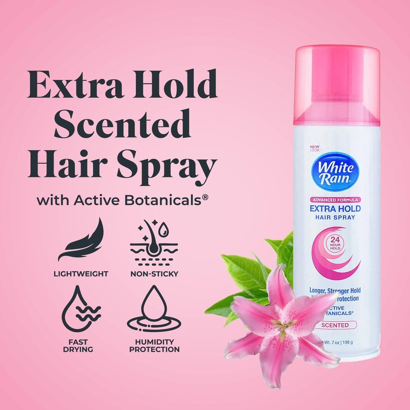 White Rain Hairspray for Women Extra Hold, 6-Pack - Scented, Strong 24-Hour Hold, Humidity & Frizz Control, Fast-Drying, Paraben-Free, Gluten-Free, 7 oz Aerosol Hair Spray for Women