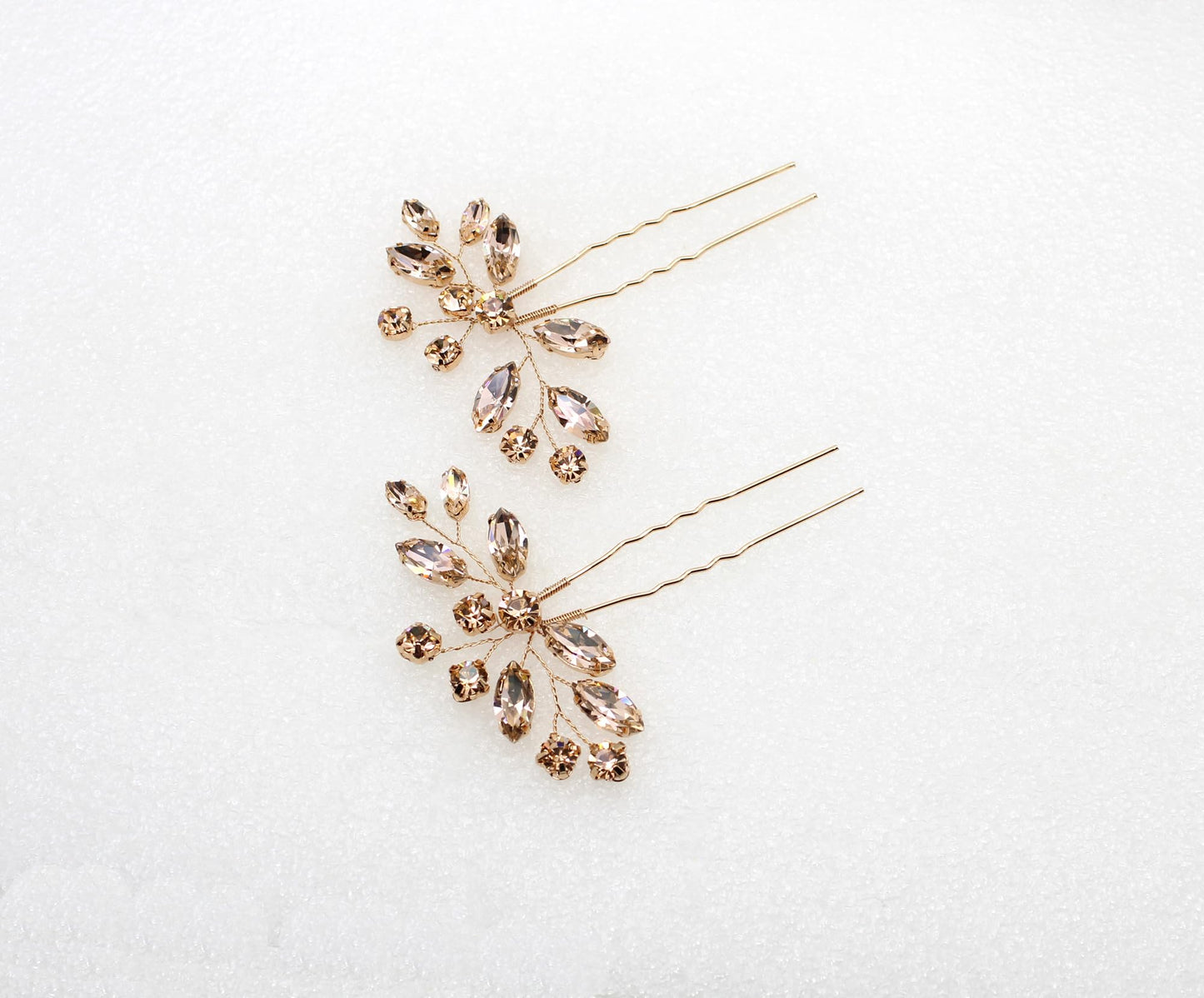 Faship Champagne Rhinestone Crystal Floral Hair Pins Accessories 2 Pcs