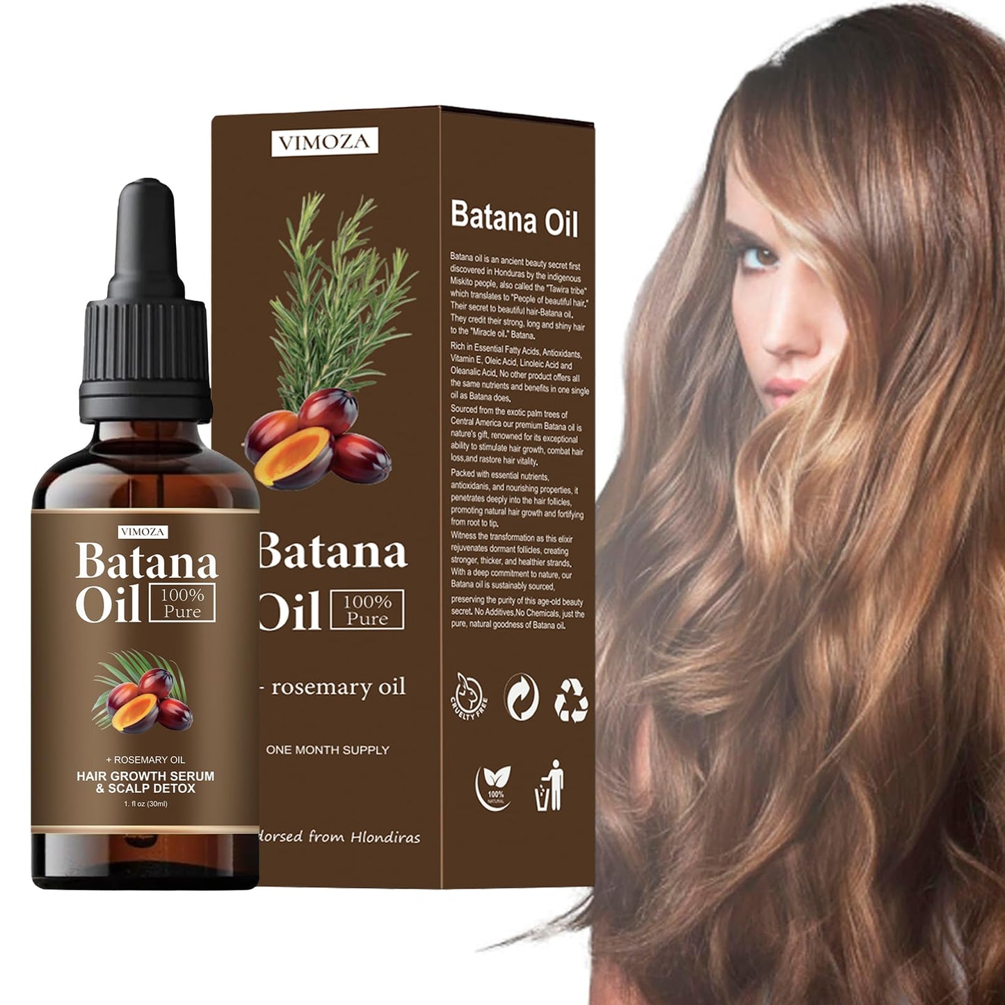 VIMOZA Batana Oil for Hair,Hair Oil with Rosemary for Hair Growth - 100% Organic Batana Oil (2pcs)