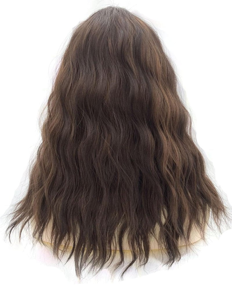Long Wavy Brown Highlight Wig | Curly Synthetic Heat-Resistant Fiber for Daily Wear & Cosplay - 18 Inch