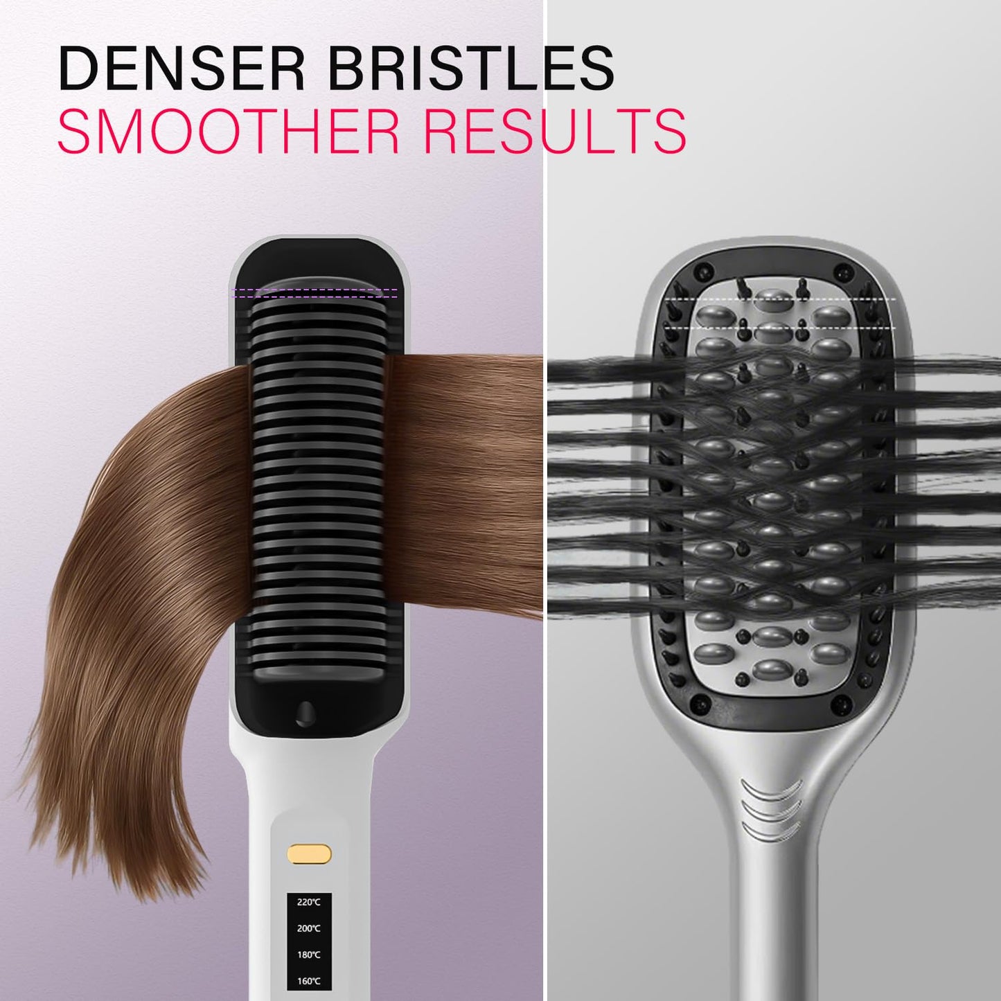 Hair Straightener Brush, Hair Straightening Iron with Built-in Comb, 4 Temp Settings & LED Display & Anti-Scald & Auto-Off Safety, Perfect for Fine, Soft Hair