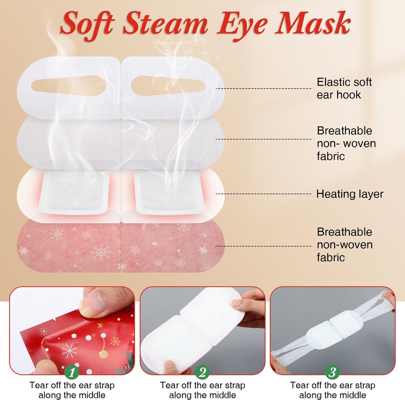 Demissle 60 Pack Christmas Steam Eye Masks Bulk for Dry Eyes Disposable Eyes Masks Cover Self Heating Red and Green Moist Heat Eyemasks Holiday Warm Eye Compress Gift for Women Home Office Travel