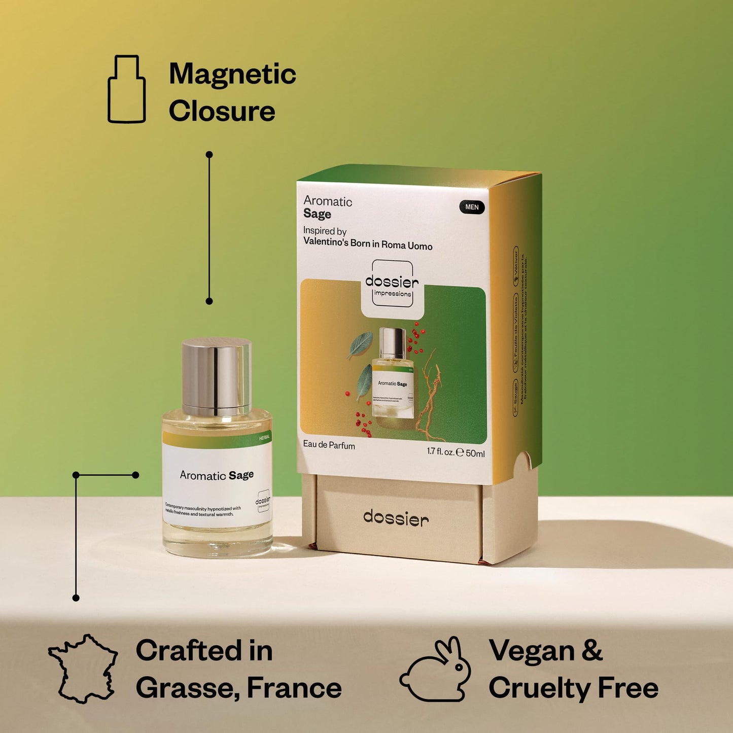 Dossier - Aromatic Sage - Eau de Parfum - Inspired by Born in Roma Uomo - Long-Lasting Fragrance - Masculine - 1.7 fl oz (50ml)