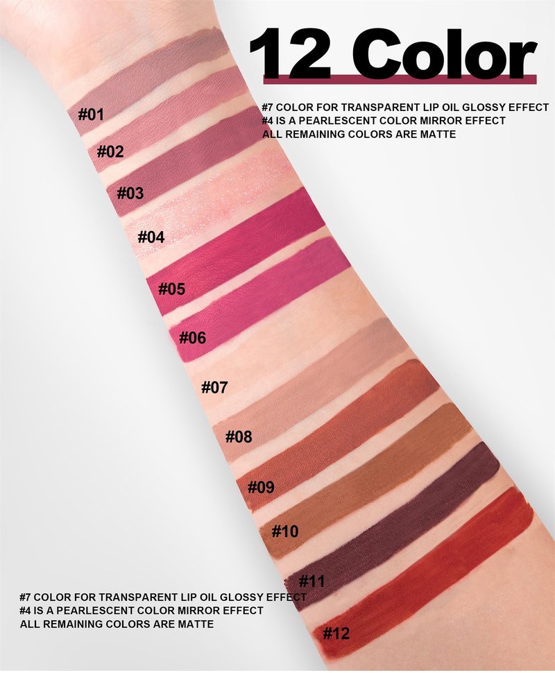 12Pcs Nude Matte Liquid Lipstick Set, Waterproof Long Lasting Non-Stick Cup 12 Colors Nude Lipstick 24 Hour Not Fade Matte Lipstick Professional Lip Gloss Set Mother's Day Makeup Gifts for Women