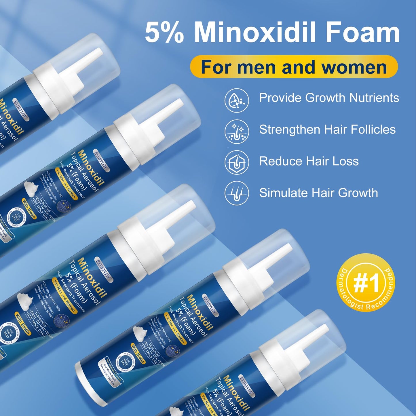 5% minoxidil foam for men-Free new applicator for minoxidil foam， Infused with Biotin, Hair Growth Treatment, Supports Thicker and Fuller Hair & Beard (10.5oz, 5 Month Supply)