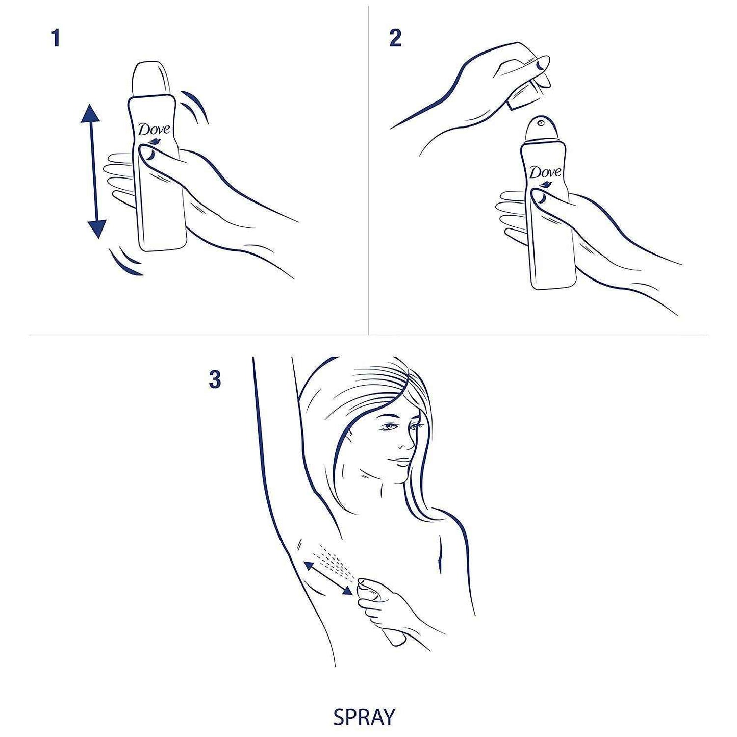 Dove Antiperspirant Dry Spray - Invisible - Clear Finish - 3.8 OZ (107 g) Per Can - Pack of 3 Cans