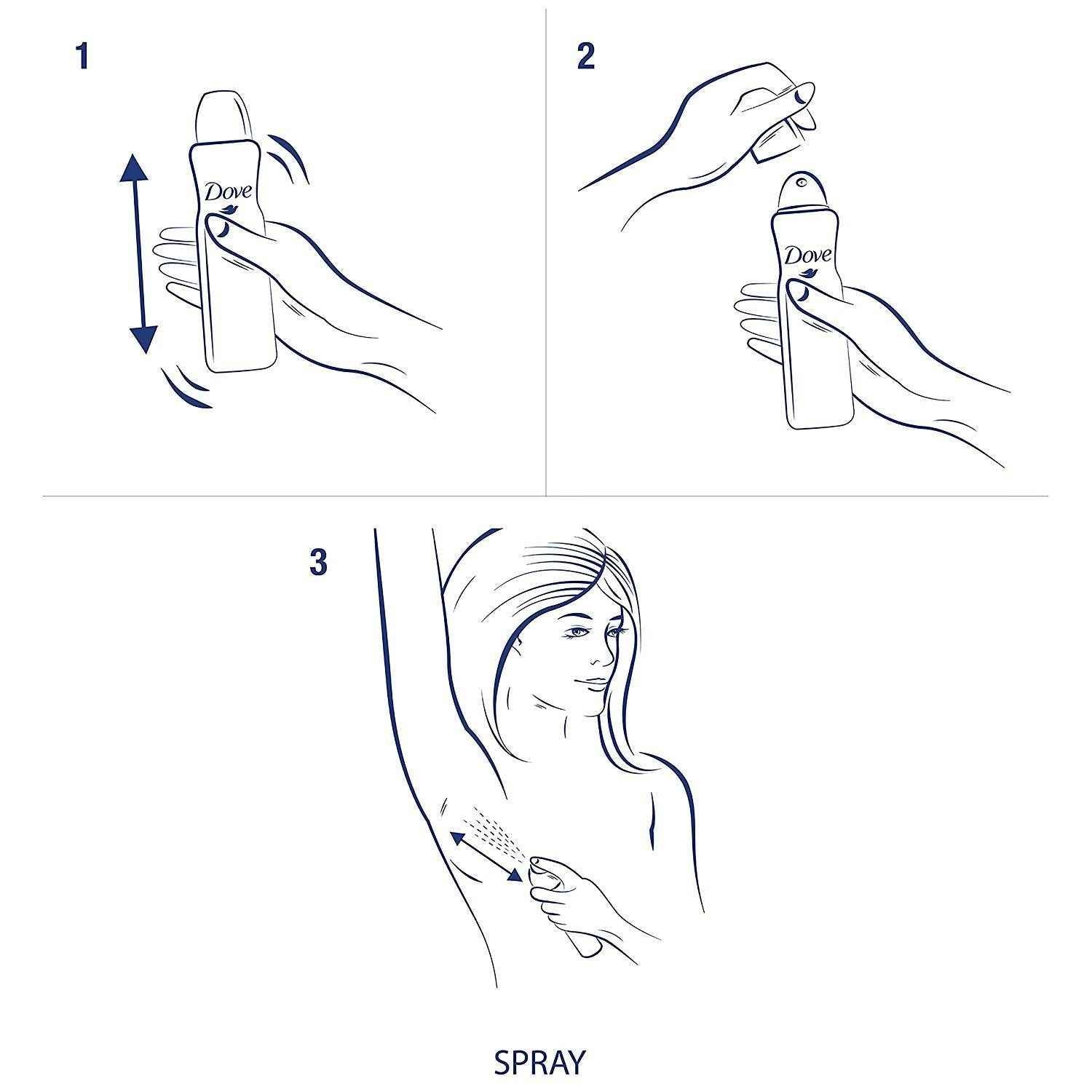 Dove Antiperspirant Dry Spray - Invisible - Clear Finish - 3.8 OZ (107 g) Per Can - Pack of 3 Cans