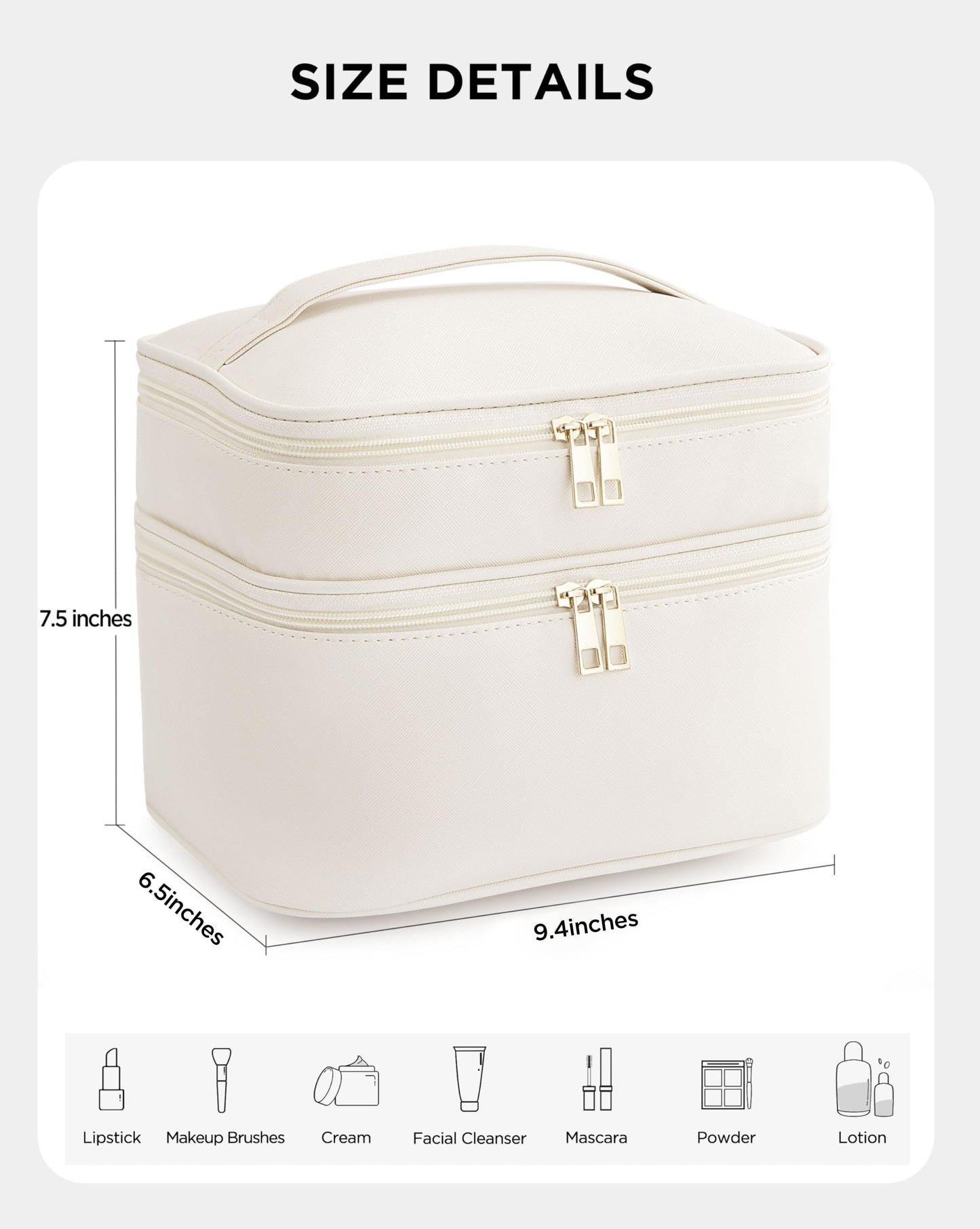 HBlife Extra Large Double Layer Travel Makeup Bag Portable Leather Cosmetic Bag Make Up Bag Makeup Case Organizer Toiletry Bag for Women Girls with Handle, Removable Divider and Shoulder Strap(Pink)