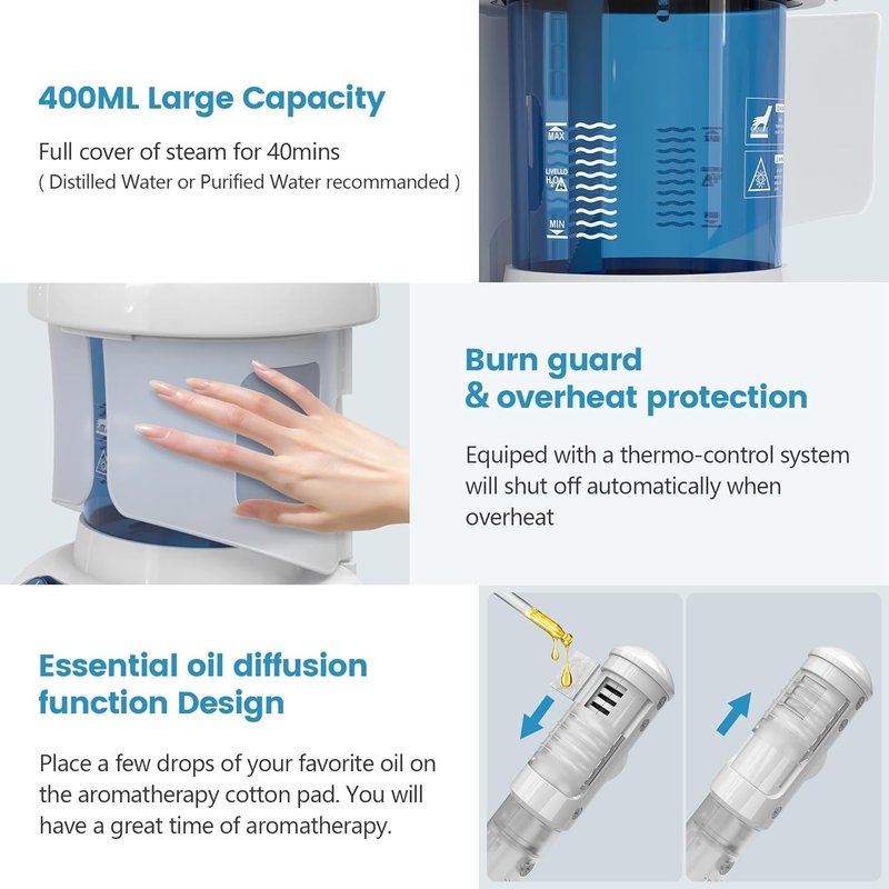 Nano Ionic Facial Steamer - 360° Rotatable Warm Mist Sprayer | Professional Deep Cleaning Humidifier (White)