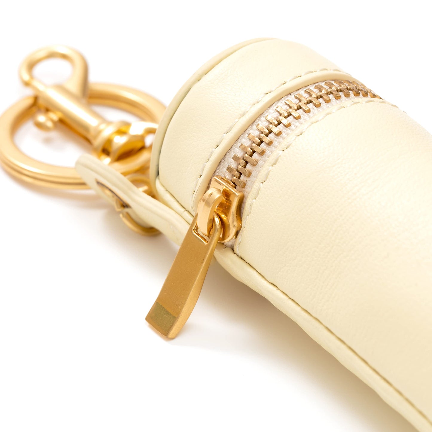 Cockatoo Nappa Leaeher Zipper Lipstick Case with Keychain Chapstick Holder Keyring (LEMON BUTTER)