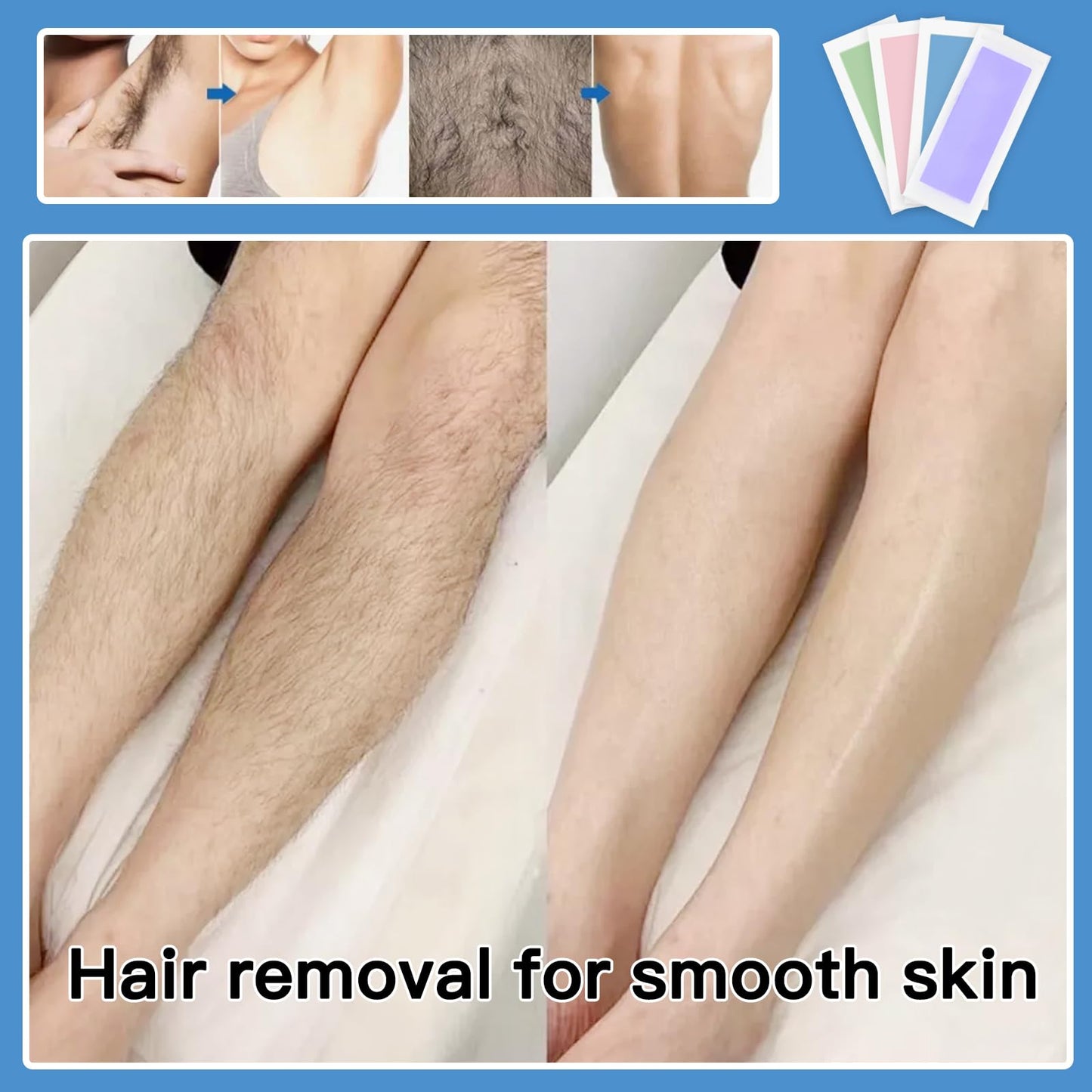 Wax Strips for Hair Removal 80PCS Large size Body Waxing Strips Patches with 20 Bags Calming Oil Wipes Honey Depilatory Patch at Home Easy Hair Removal for Men, Women, Face, Body