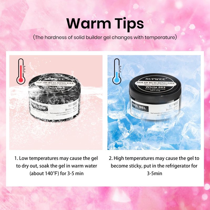 SUPWEE Solid Builder Gel for Nail Extension Non Stick Hand Scupture Hard Gel with Dual Form Nail Brush Tool for Home DIY Manicure 7 Colors 14g(0.49 oz)