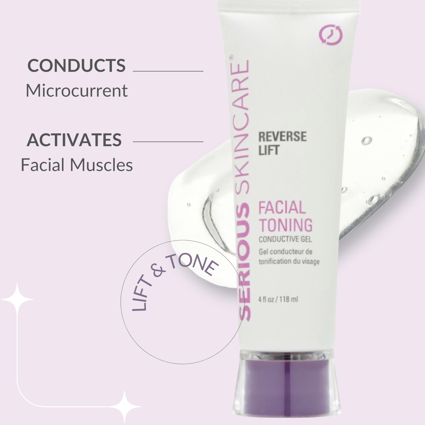 Collagen Based Conductive Activator Gel for Use with Face Microcurrent Toning, Body Contouring, RF Facial Machine - Hydrating Non-Sticky Formula - Easy Glide - Serious Skincare Reverse Lift 4 oz