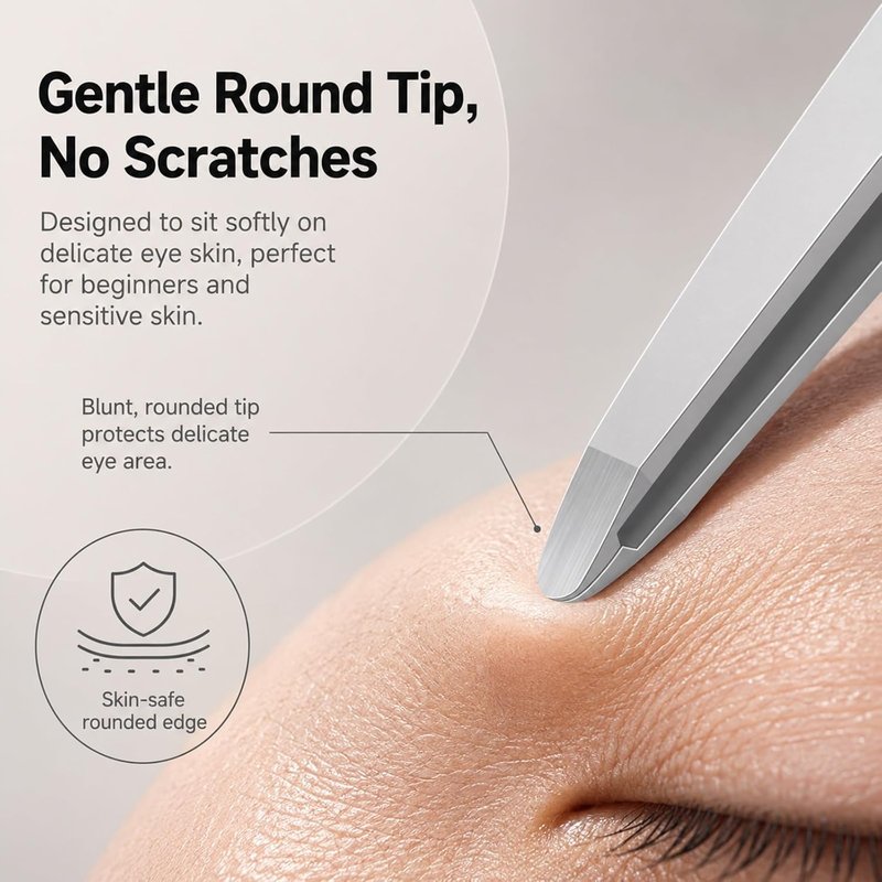 Hand-Made Tweezers - Safe Rounded Tip & Comfort Spring for Pain-Free Plucking | Thick Stainless Steel for Precise Grip on Eyebrows & Facial Hair