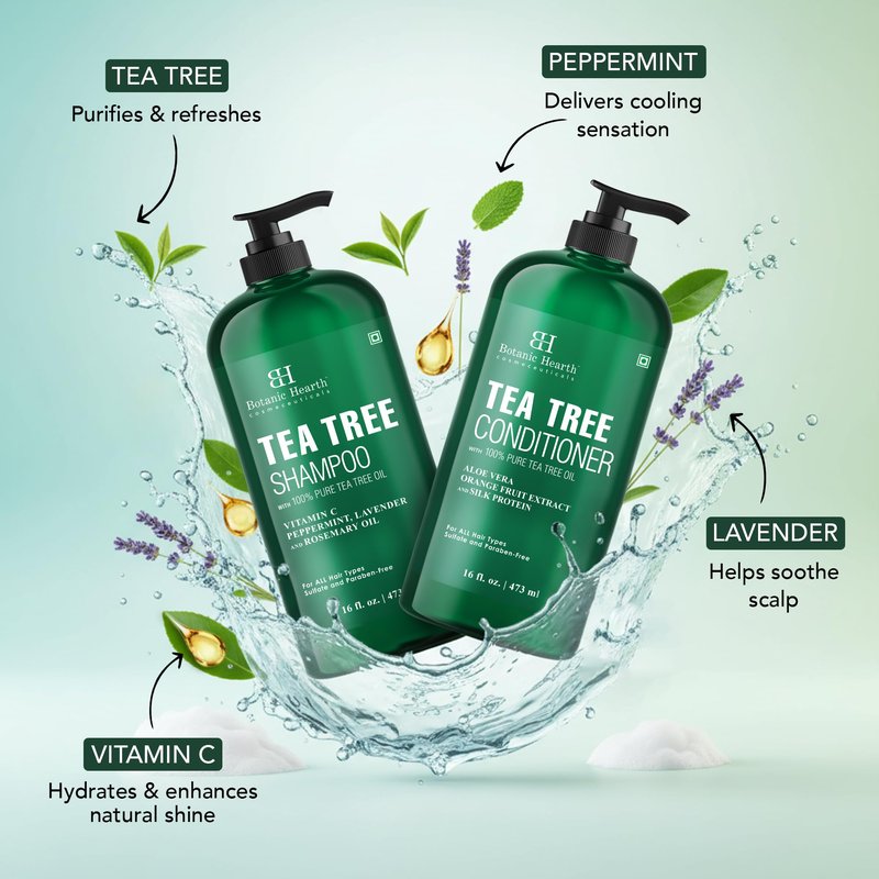 Botanic Hearth Tea Tree Shampoo And Conditioner Set | With 100% Pure Tea Tree Oil, For Itchy And Dry Scalp, Sulfate/Paraben Free | For Men And Women | 16 Fl Oz Each