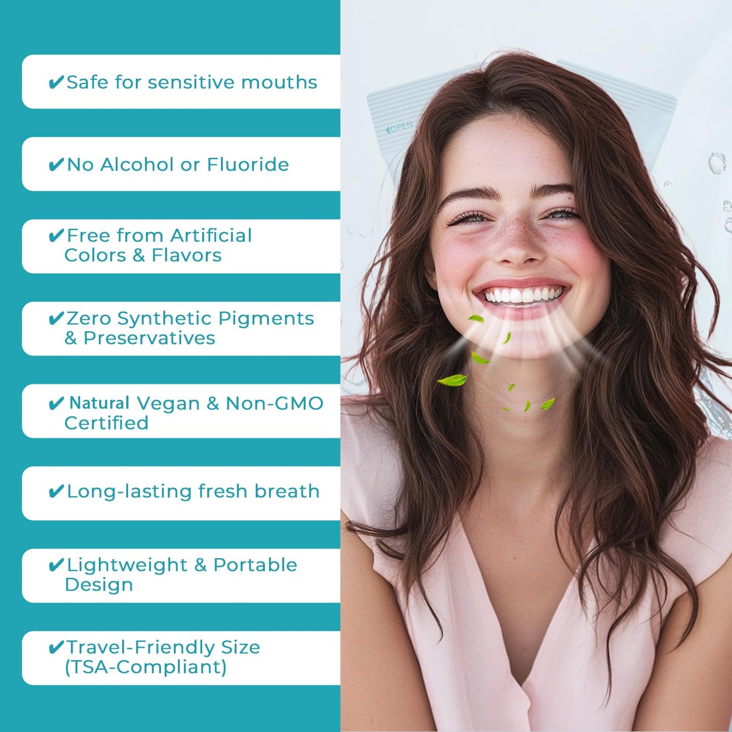 Dincherbel Travel Mouthwash Packets (60 Count) - Alcohol & Fluoride Free Natural Mint Mouth Wash - TSA Approved Individual Packets - Portable, Leak-Proof Sachets for Bad Breath, Gum Health & Dry Mouth
