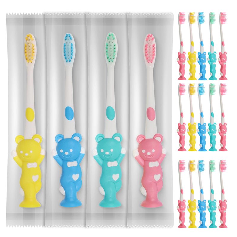 Gisdo 200pcs Bulk Disposable Kid Toothbrushes Individually Wrapped, Toothbrushes Kids Toothbrush for Age 2+ Children Toothbrush, Boys Girls Toothbrush(4 Colors)
