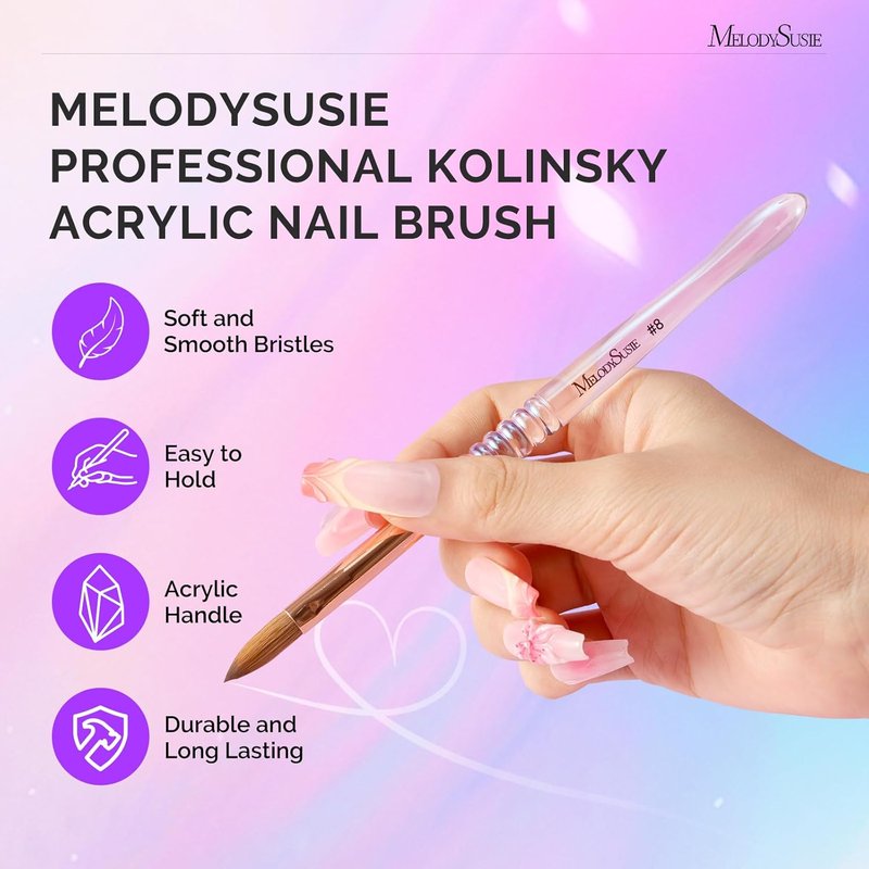 Kolinsky Acrylic Nail Brush - Professional 80% Pure Hair for Acrylic Extensions & 3D Carving | Size 8