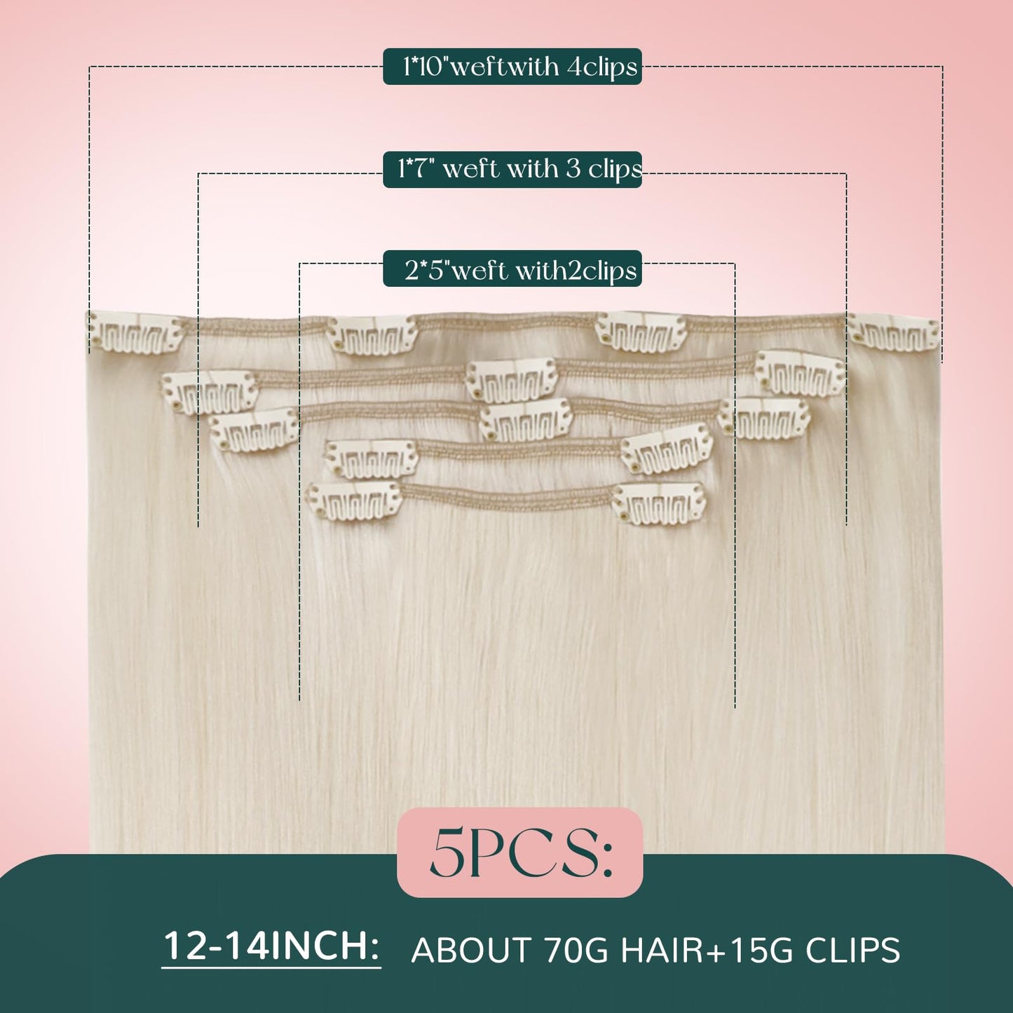 Easyouth Blonde Clip in Hair Extensions Real Human Hair Clip in Extensions White Blonde Soft and Smooth Clips in Extensions Remy Hair Ease of Use 14 Inch 85G 5Pcs