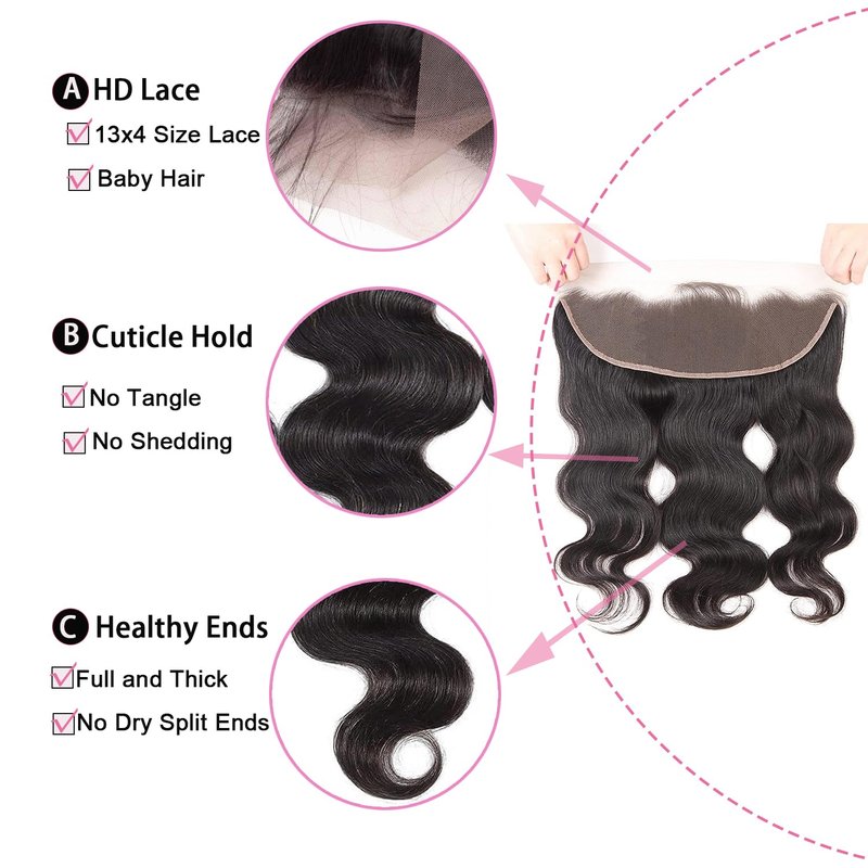 13x4 Lace Frontal Closure - Body Wave HD Lace Frontal | 14 Inch Natural Black 100% Unprocessed Brazilian Virgin Hair, 150% Density