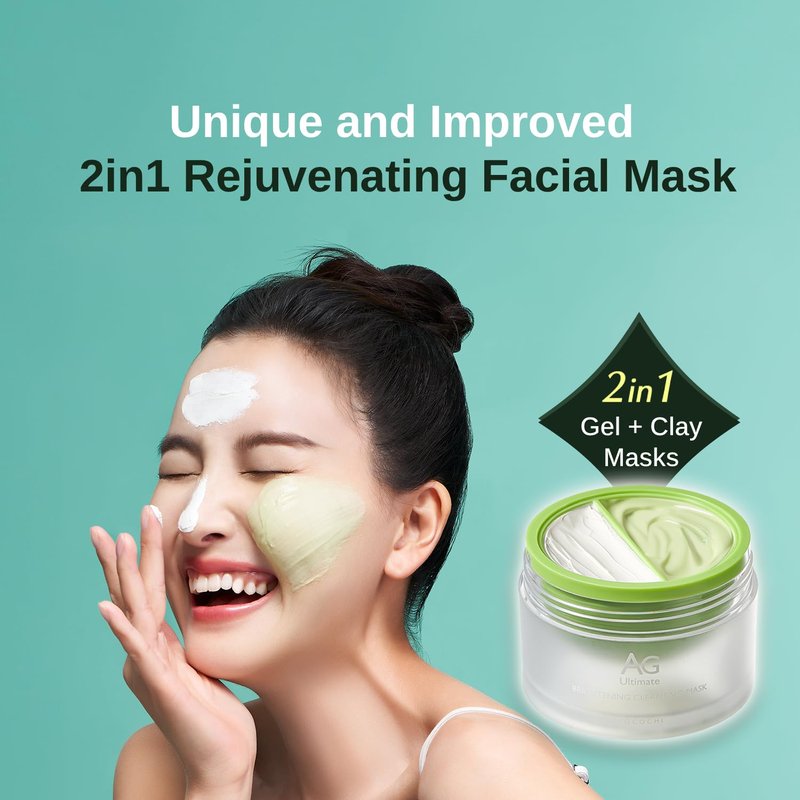 ココチコスメ COCOCHI AG Ultimate 2in1 Clay and Gel Cream Mask, Clay Mask for Face, Rejuvenating Green Tea Mask, Japanese Hydrating Face Mask Skincare with Swappable Container