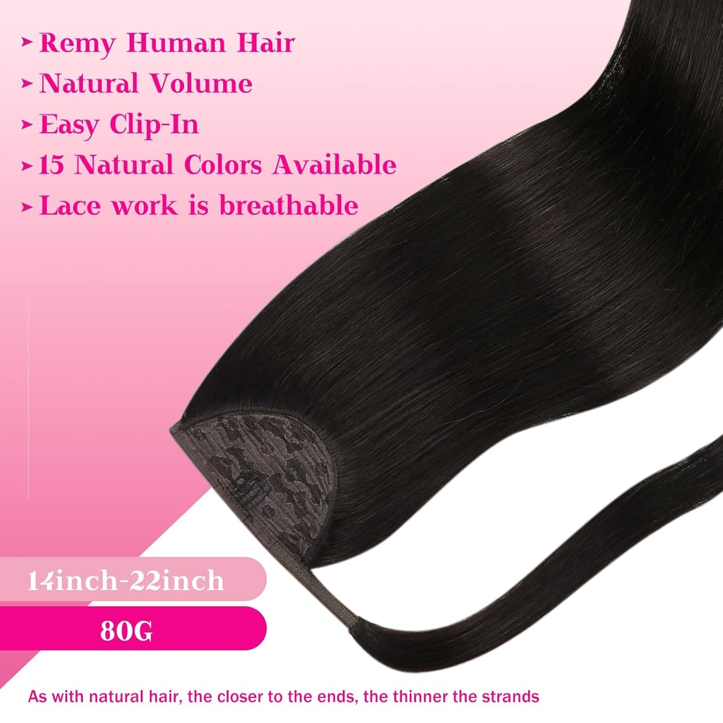 Real Human Hair Ponytail Extensions - 80g Clip-In Straight Hair for Women | Brunette Dark Brown, 14 Inch