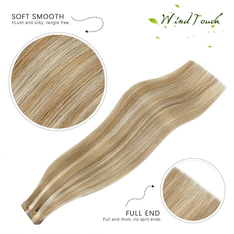 WindTouch Tape in Hair Extensions Mixed Bleach Blonde 100% Human Hair Extensions 18Inch #18p613 40g