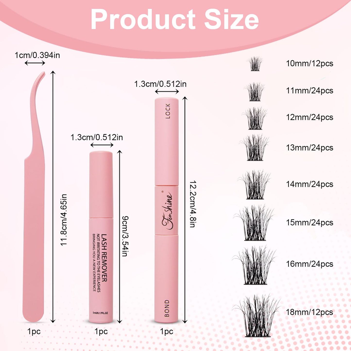 Fenshine Cluster Lashes Individual Lashes Wide Stem C/D Curl 9-15mm Length DIY Eyelash Extension Individual Soft False Lashes for Personal Use at Home (144pcs Mix 9-15MM, Eyelash Extension Kit)