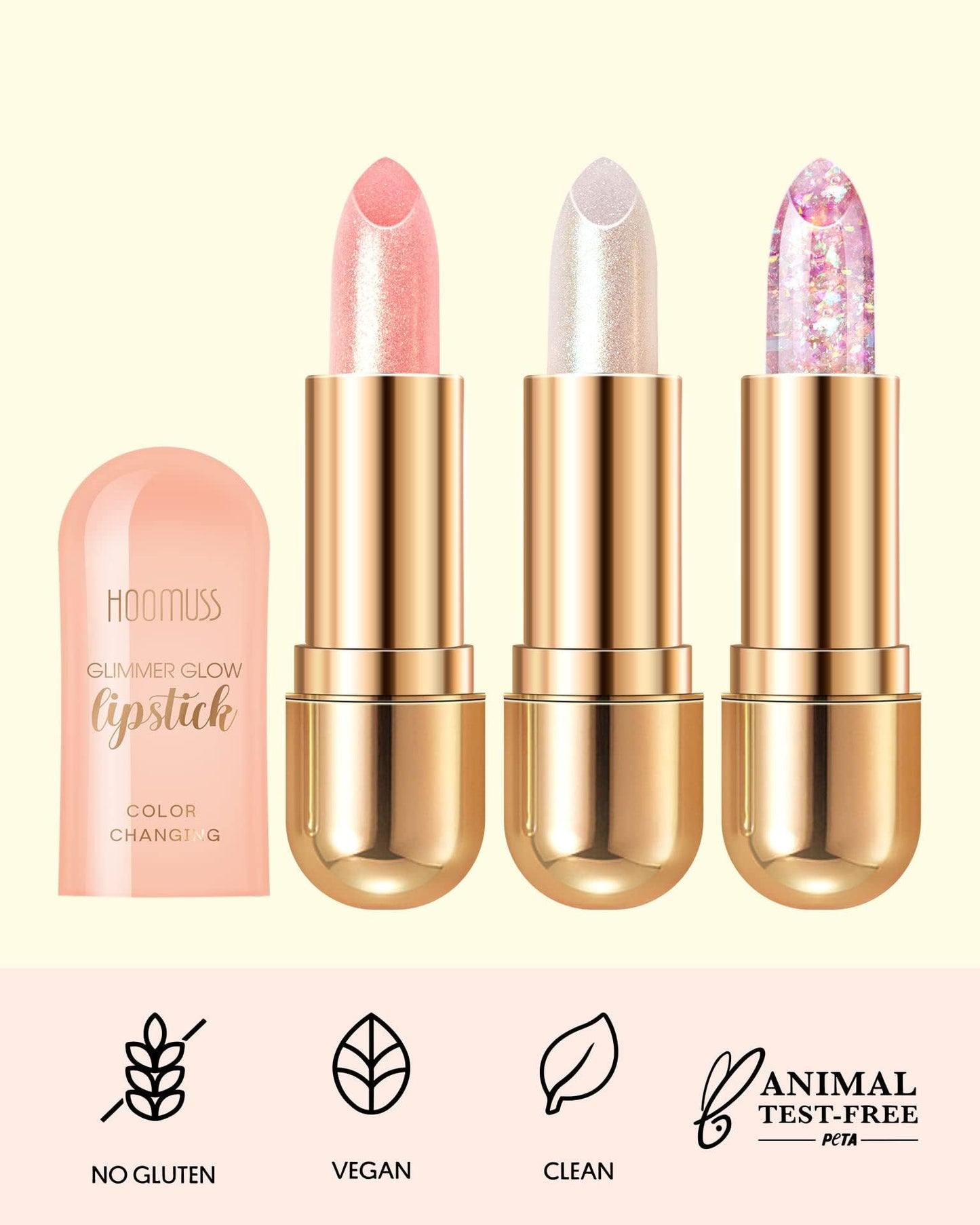 HOOMUSS Glimmer Balm Tinted Lip Balm Moisture Hydrate lipsticks PH Lipstick, Color Changing Lipstick Natural Chapstick Glitter Pink Lip Gloss, 3pack