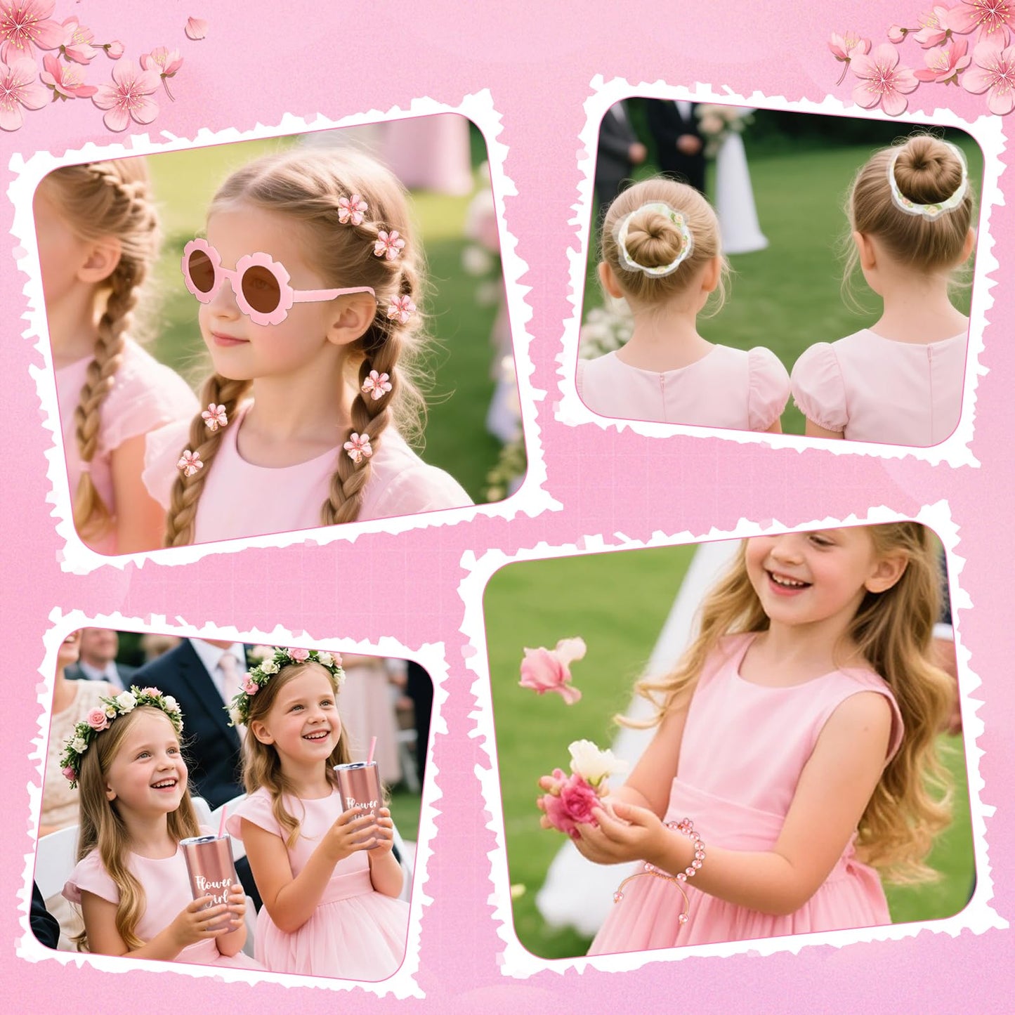 Mhoel 40pcs Flower Girl Proposal Gifts Set of 2, Rose Gold 12oz Tumbler Sunglasses Pearl Bracelet Diamond Pen Hair Ties Will You Be My Flower Girl Card Box