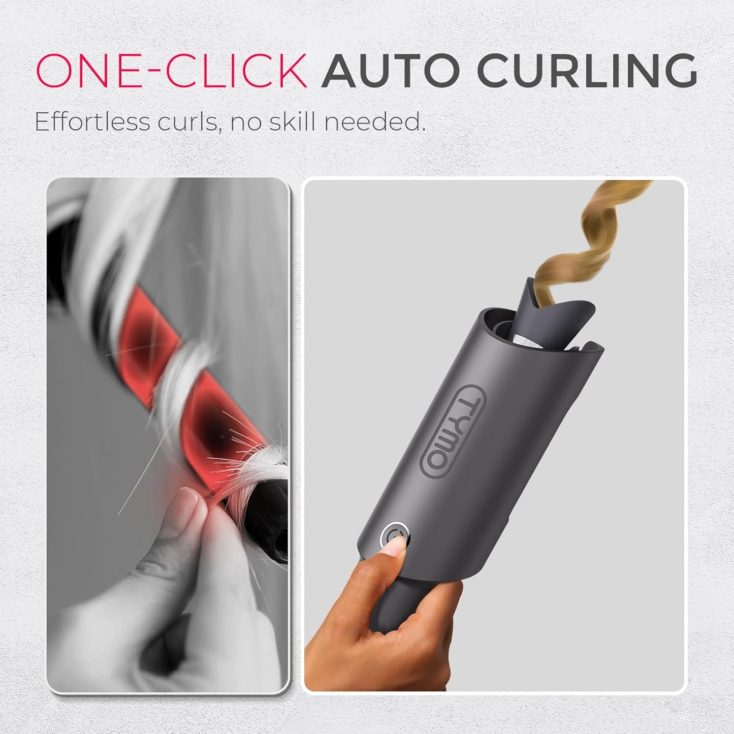 Tymo Automatic Rotating Curling Iron - 1 Inch Beach Waves Curling Wand | Dual Voltage, Lightweight, Ceramic Coating, Metallic Gray