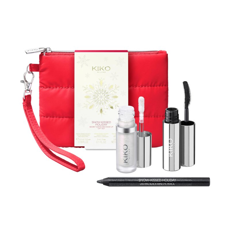 KIKO Milano|Snow-Kissed Holiday Secret Santa Mini Make Up Gift Set|Makeup Gift Set: volumising mascara, eye pencil, and liquid highlighter in miniature form